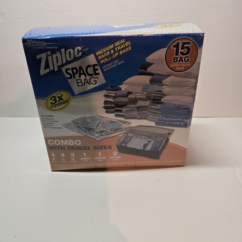 Ziploc Space Bag 15 Bag Super Value Pack Vacuum Seal & Travel Bags 722140